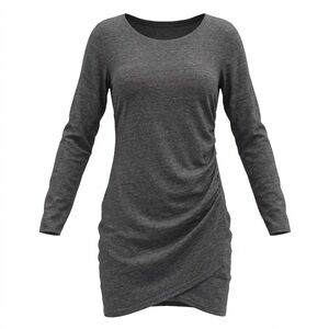 Leith Charcoal Ruched Fitted Long Sleeve Dress Size L Minimalist Stretch Caaual